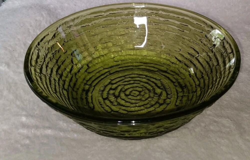 Vtg Anchor Hocking Glassware Avocado Green Soreno 6" Cereal Bowl